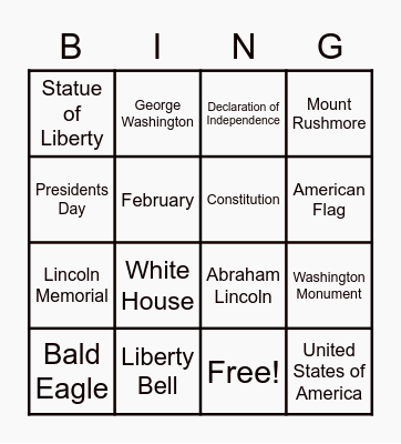 America Bingo Card