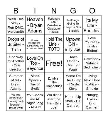 Fun Hits Bingo Card