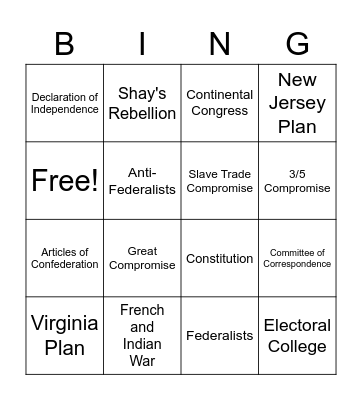 Origins of American Government Bingo Card