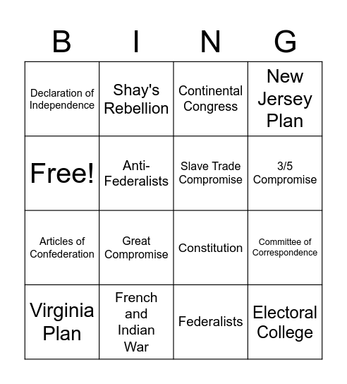 Origins of American Government Bingo Card