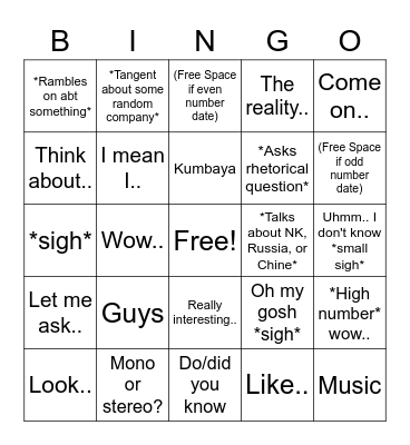 Hershberger Bingo Card