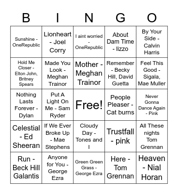 Happy Pop Bingo Card