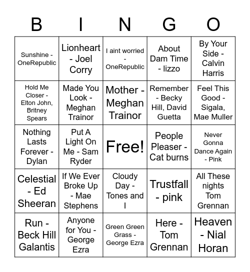 Happy Pop Bingo Card