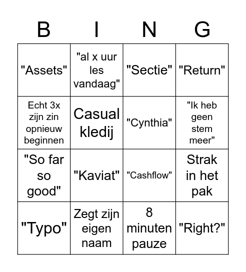 Gunther Bingo Card