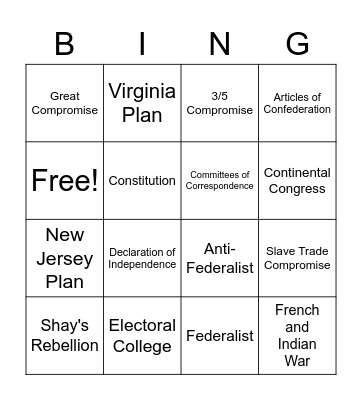 Origins of American Government Bingo Card