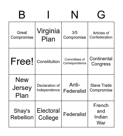 Origins of American Government Bingo Card