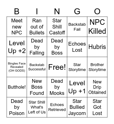 Starfishface Buttborne Steam with Brother Bingo Card