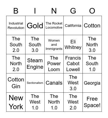 Industrial Revolution and Sectionalism Bingo Card
