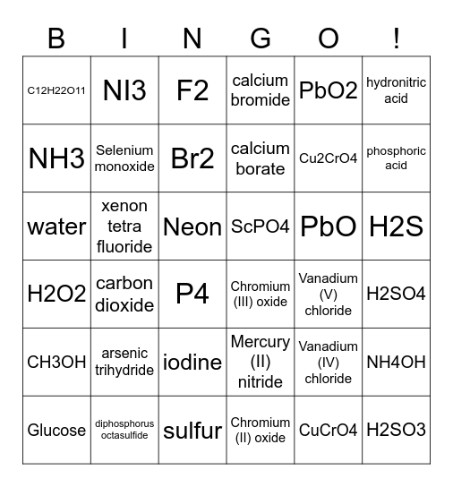 COMPOUND BINGO Card