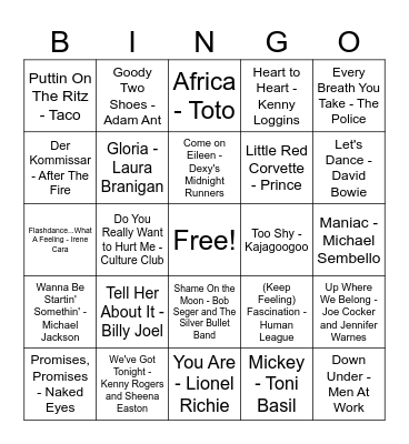 1983 Bingo Card