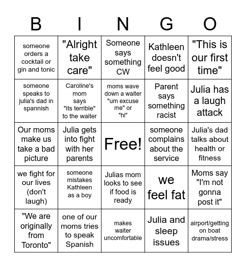 Spring Break 2023 Bingo Card