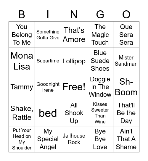 1950's MUSIC BINGO Card
