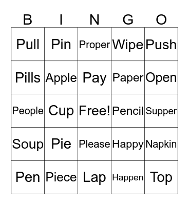 Articulation "P" Sound Bingo Card