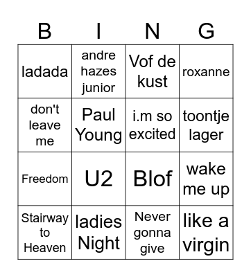 Hits van toen Bingo Card