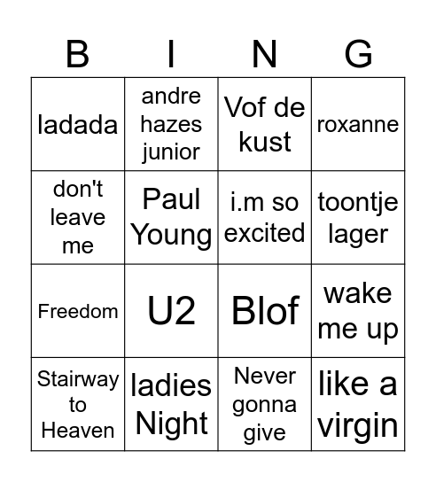 Hits van toen Bingo Card