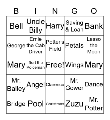 "It's A Wonderful Life" Bingo Card