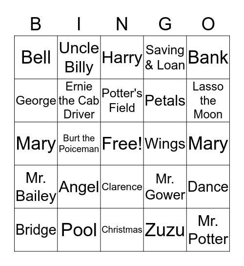 "It's A Wonderful Life" Bingo Card