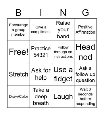 Coping and Social Skills bingo Card