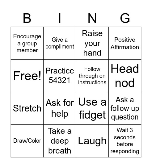 Coping and Social Skills bingo Card