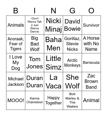 Animals Bingo Card