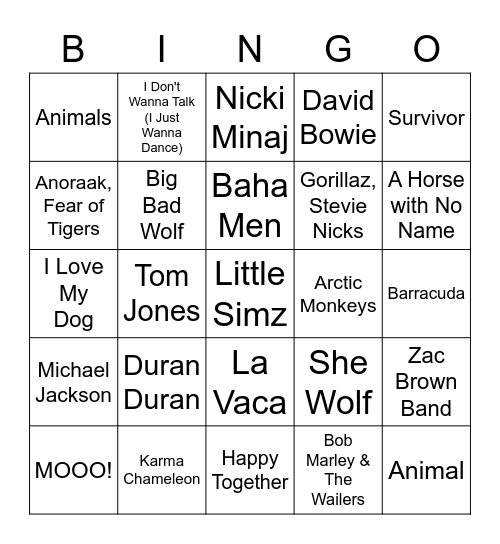 Animals Bingo Card