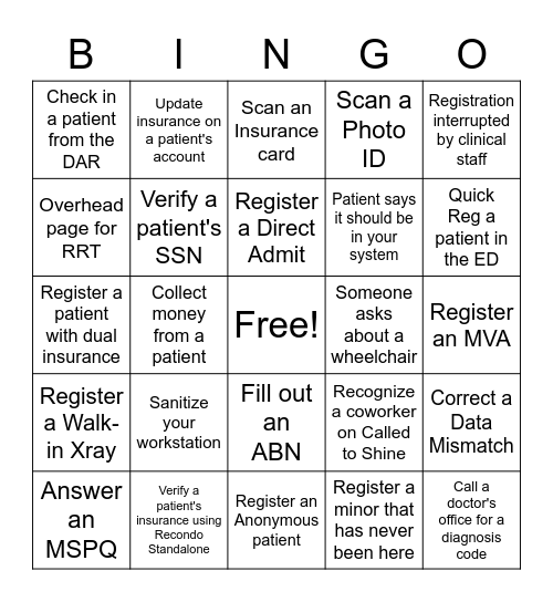 Patient Access Week 2023 Bingo Card