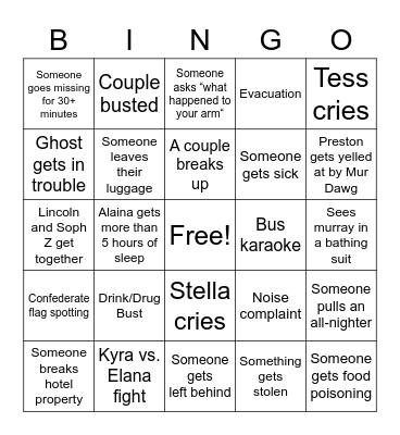 Choir Trip Bingo Card