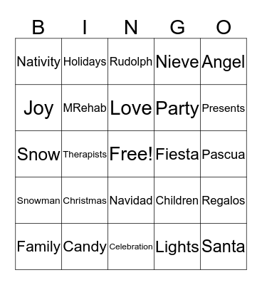 MRehab Holiday 2015 Bingo Card