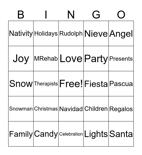 MRehab Holiday 2015 Bingo Card