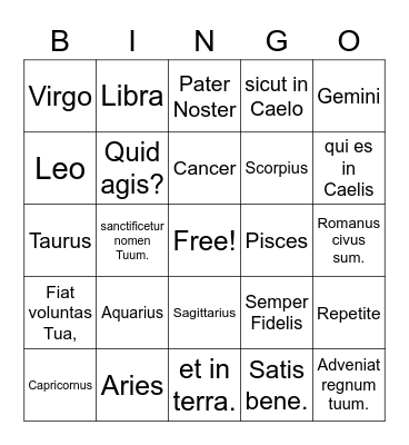 Prima Latina Review 16-20 Bingo Card