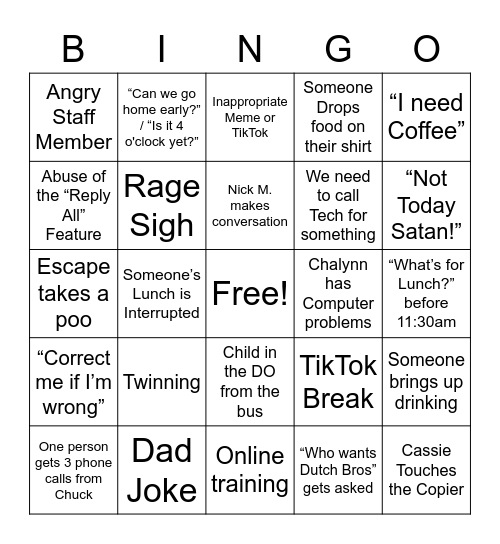 D.O. Bingo!!! Bingo Card