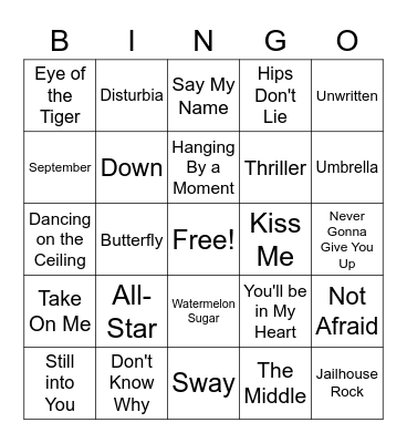 music bingo Card