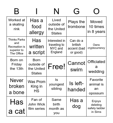 Get To Know You - UAS Style Bingo Card