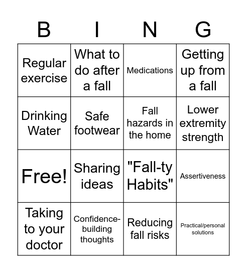 Matter of Balance Review Bingo Card