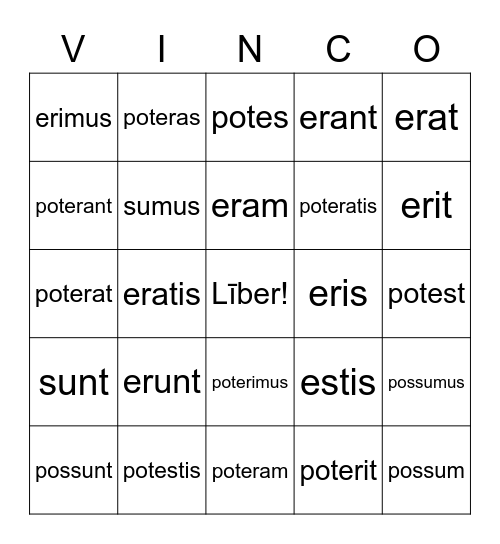 Sum/Possum Bingo Card