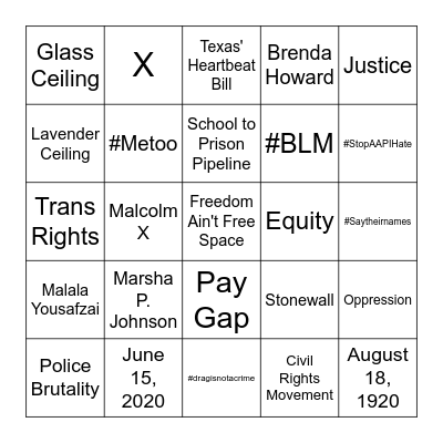 Social Justice Bingo Card