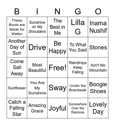 Class 20 Music Bingo Card