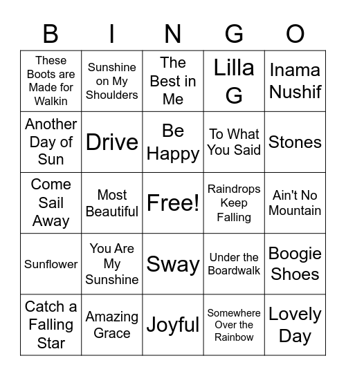 Class 20 Music Bingo Card