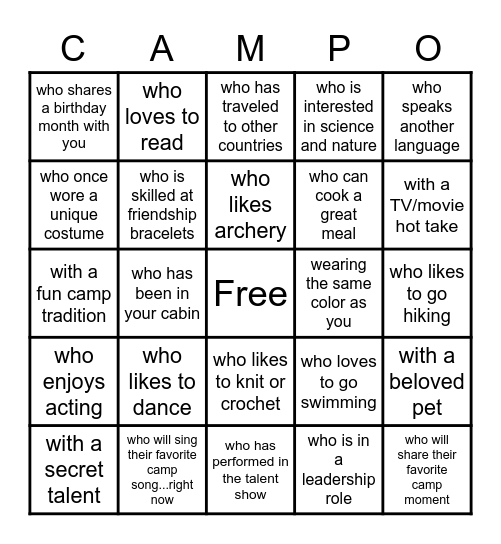 Find someone... Bingo Card