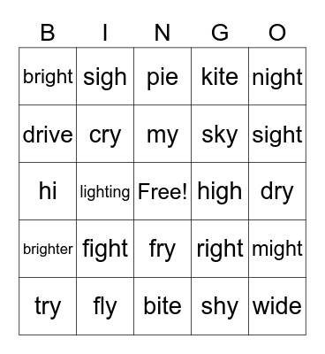 Long i Bingo Card
