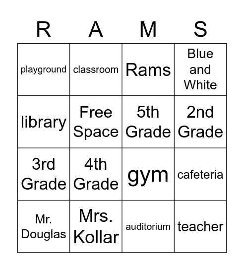 Stedman Elementary Bingo Card