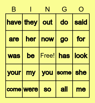 Heart Word BINGO Card