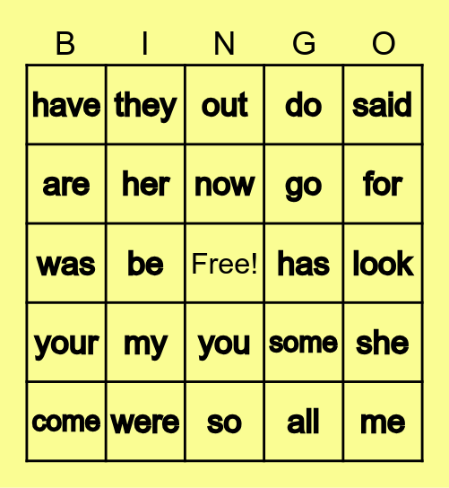 Heart Word BINGO Card