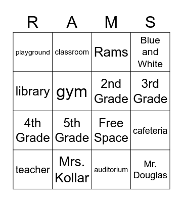 Stedman Elementary Bingo Card
