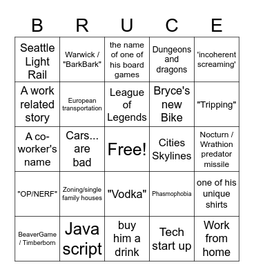 Bruce Bingo Card