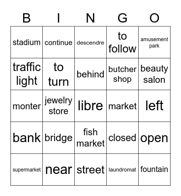En ville - Unité 4 Bingo Card