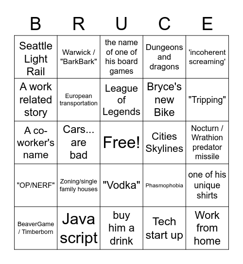 Bruce Bingo Card