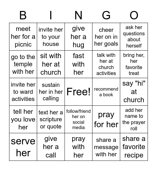 Ministering Bingo Card