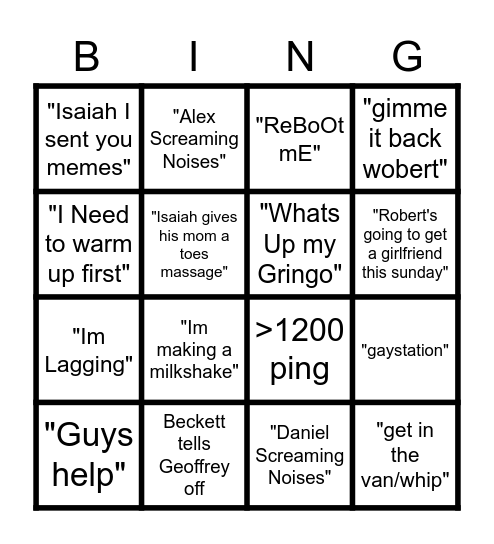 The bois bingo Card