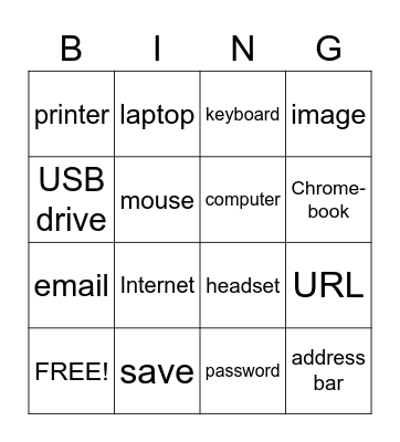 Computer Vocabulary Bingo Card